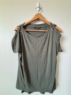 FREE - Cable & Gauge Olive Green Cold-Shoulder Tee with Grommet Accents